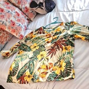 Tropical Floral Long Sleeve Top By D&CO US XL Pretty Colors P